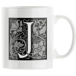Personalised Decorated Initial Mug - Black