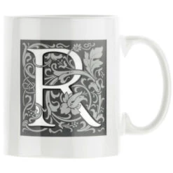 Personalised Decorated Initial Mug - Grey