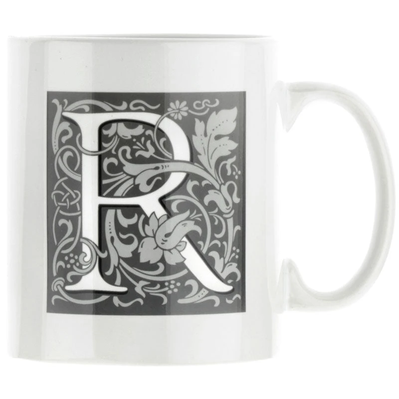 Personalised Decorated Initial Mug - Grey 1 Personalised Decorated Initial Mug - Grey