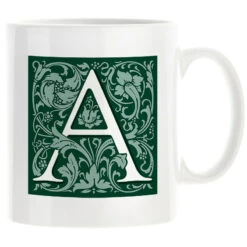 Personalised Decorated Initial Mug - Green -Literary Gift Shop Green A