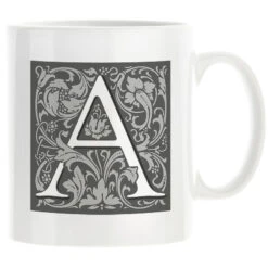 Personalised Decorated Initial Mug - Grey 10 Personalised Decorated Initial Mug - Grey -Literary Gift Shop Grey A