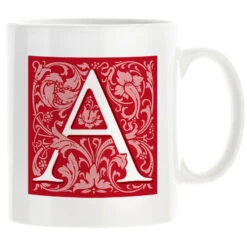 Personalised Decorated Initial Mug - Red -Literary Gift Shop Red A