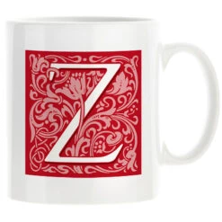 Personalised Decorated Initial Mug - Red -Literary Gift Shop Red Z