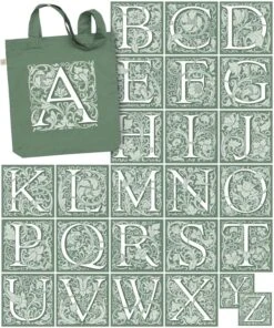 Personalised Decorated Initial Tote Bag -Literary Gift Shop Sage Green A Z