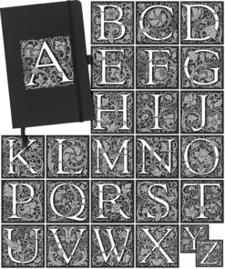 Personalised Personalised Notebook - Decorated Initial -Literary Gift Shop black grid 5x6 b