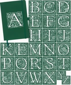 Personalised Personalised Notebook - Decorated Initial -Literary Gift Shop green grid 5x6 b